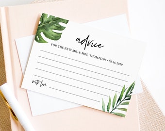 Tropical Advice Card Template, Wedding Well Wishes for Bride and Groom, Newlywed, Instant Download, 100% Editable, DIY #083-144EC