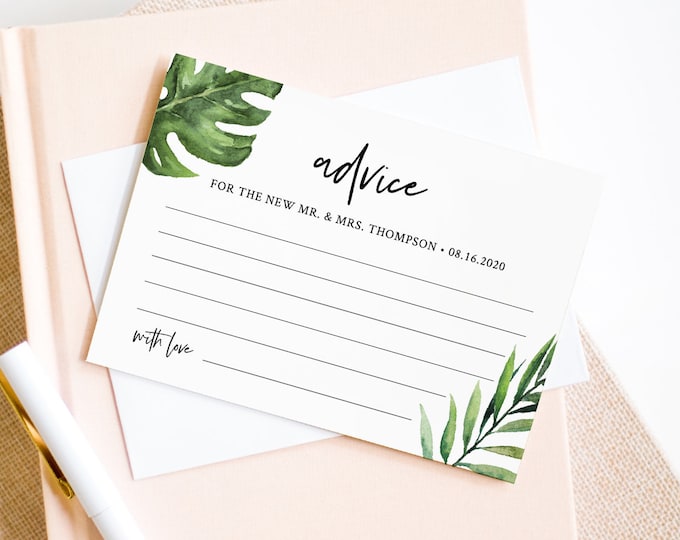 Tropical Advice Card Template, Wedding Well Wishes for Bride and Groom, Newlywed, Instant Download, 100% Editable, DIY #083-144EC