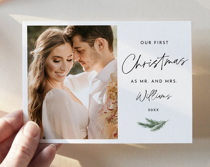 Newlywed Photo Holiday Card, First Christmas as Mr and Mrs, Editable Template, Add Your Photos, Instant Download, Templett, 5x7 #0032-150HP