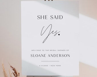 Bridal Shower Welcome Sign, She Said Yes, Minimalist, Modern, 100% Editable Template, Printable, Instant Download, Templett #0026-277LS