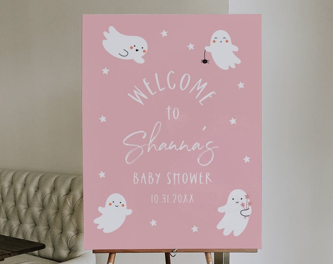 Halloween Welcome Sign Template, Pink Girl Baby Shower, Halloween Birthday, 100% Editable Text, Instant Download, Templett #0001-304LS