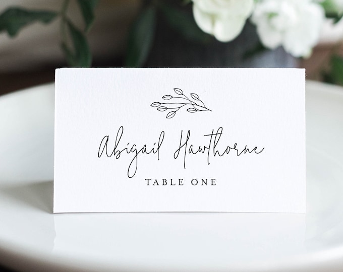 Minimalist Place Card Template, Printable Rustic Wedding Escort Card with Meal Option, INSTANT DOWNLOAD, Editable, Templett #095B-157PC