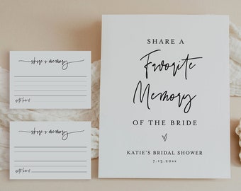 Share a Memory Sign and Card, Favorite Memory, Minimal Bridal Shower, Editable Template, Instant Download, Templett, 8x10 Sign  #0009-86S