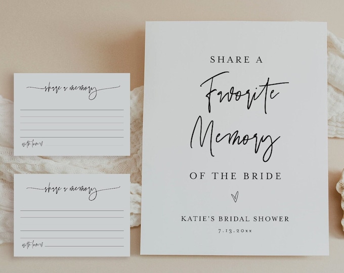 Share a Memory Sign and Card, Favorite Memory, Minimal Bridal Shower, Editable Template, Instant Download, Templett, 8x10 Sign  #0009-86S