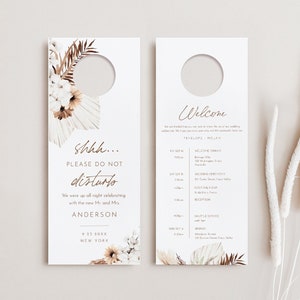 Modelo de cabide de porta de casamento, carta de boas-vindas e itinerário, ordem de eventos, etiqueta de porta Boho Não perturbe, Templett #0028A-109DH