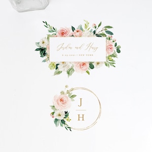 Wedding Logo Design, Watercolor Floral Logo and Monogram Emblem, Custom Business Logo, Editable Template, Instant Download, DIY  #043-101LD