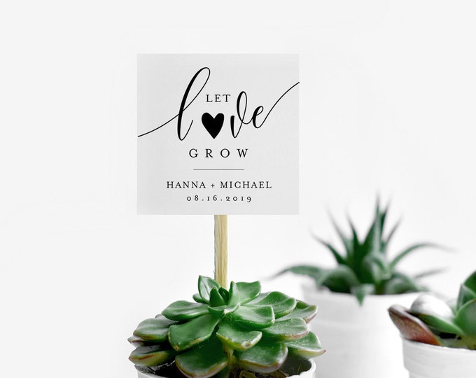 Let Love Grow Tag Template, Wedding Favor Tag, Bridal Shower Favor Tag, Baby Shower Tag, 100% Editable, Succulent Plant Favor #008-128SF