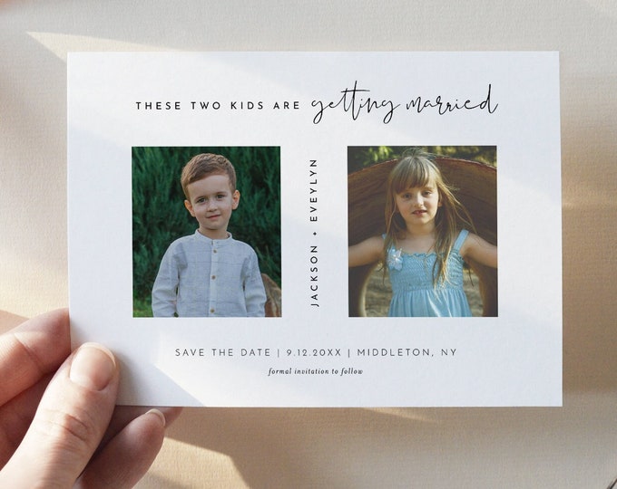 Childhood Photo Save the Date Template, Kid Photo Save the Date, 100% Editable, Minimalist Wedding Date Card, Instant, Templett #0031-195SD