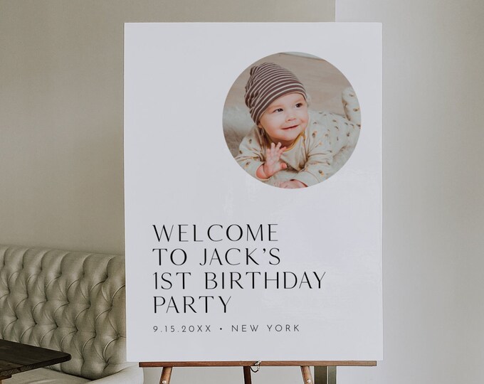 1st Birthday Party Sign, Welcome Sign, First Year Baby Sign, One Birthday Poster, Editable Template, Instant, Templett #0026B-314LS