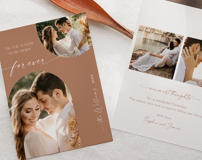 Wedding Photo Christmas Card, Modern Newlywed Holiday Card, Editable Template, Add Your Photos, Change Colors, Templett, 5x7 #0034T-162HP