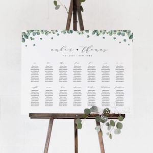 Eucalyptus Seating Chart Template, Wedding Seating Sign, Ordine alfabetico e numero di tabella, Testo modificabile al 100%, DOWNLOAD IMMEDIATO #036-240SC