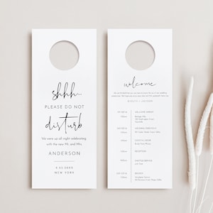 Wedding Door Hanger Template, Welcome Letter & Itinerary, Order of Events, Minimalist Do Not Disturb Door Tag, Templett #0031-108DH