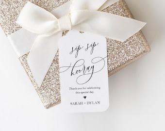 Sip Sip Hooray Tag, Bridal Shower Favor Tag, Wedding Favor Tag, 100% Editable Template, Printable Tag, Gift Tag, INSTANT DOWNLOAD #118FT