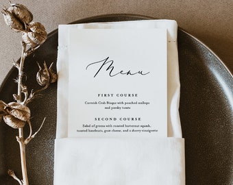 Minimalist Menu Template, Printable Modern Simple Wedding Dinner Menu Card, 100% Editable, INSTANT DOWNLOAD, Templett, 3.5x8.5 #045-201WM
