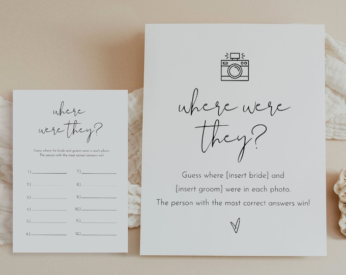 Where Were They Bridal Shower Game Template, Couples Photo Game, Minimalist Bridal Shower, Editable, Instant Download, Templett #0031-14BRG