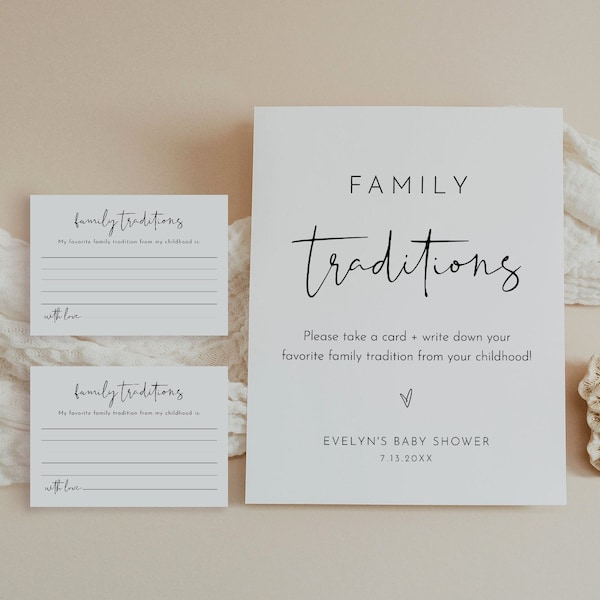 Family Traditions Sign and Card, Baby Shower, Share a Memory, Childhood Memory, 100% Editable Template, Instant Download, Templett #0031-46S
