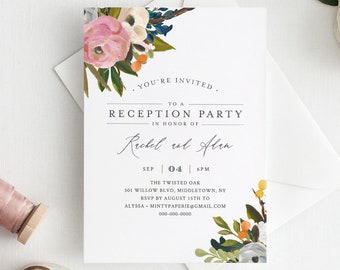 Reception Party Invitation Template, Summer Blossom, INSTANT DOWNLOAD, 100% Editable Text, Printable Elopement, DIY, Templett #054-110WR