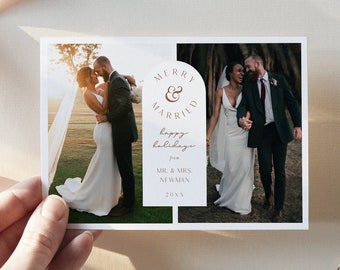 Modern Newlywed Photo Holiday Card Template, Merry and Married, Editable Text, Add Your Own Photo, Instant Download, Templett, 5x7 #131HP