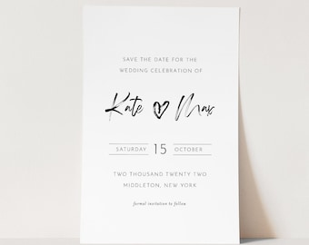 Save the Date Template, Modern Hand Written Script, 100% Editable Text, Minimalist Wedding Date Card, Instant Download, Templett #090-179SD