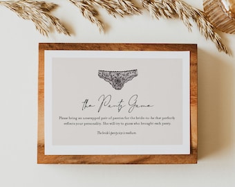 Panty Game Card Insert, Bridal Shower Game, Bachelorette Panty Party, Bring a Panty Template, Lingerie, Instant Download, Templett #102PG