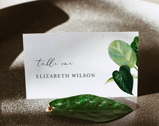 Tropical Place Card Template, INSTANT DOWNLOAD, Printable Beach Wedding Escort Card, Name Card, Seating Card, Editable Text #0012-166PC