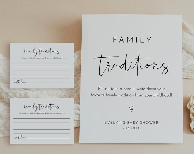 Family Traditions Sign and Card, Baby Shower, Share a Memory, Childhood Memory, 100% Editable Template, Instant Download, Templett #0031-46S