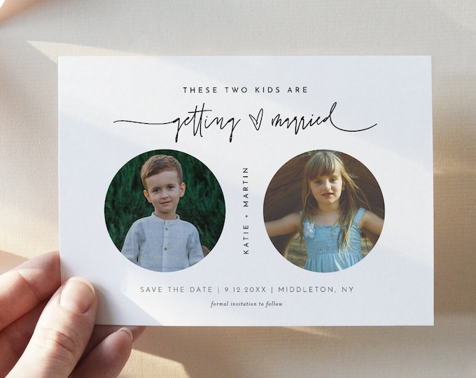 Kid Photo Save the Date Template, Childhood Photo Save the Date, 100% Editable, Minimalist Wedding Date, Instant, Templett #0009-196SD