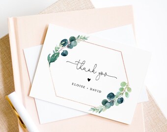 Greenery Thank You Card Template, Editable Wedding, Bridal Shower, Baby Shower Thank You Note Card, Printable, INSTANT DOWNLOAD #068B-129TYC