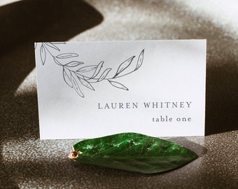 Laurel Place Card Template, Printable Fine Art Wedding Buffet Card with Meal Option, INSTANT DOWNLOAD, Editable, Templett #0006B-168PC