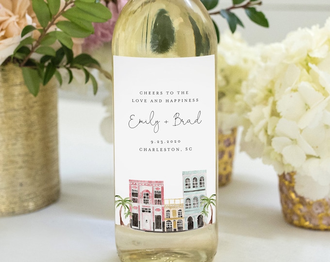 Charleston Wine Bottle Label Template, Modern Wedding Wine Favor, 100% Editable, Custom Wine Label, Instant Download, Templett #017B-118WL