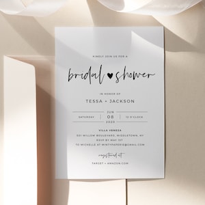 Minimalist Bridal Shower Invitation Template, Simple Couples Shower Invite, Heart Wedding Shower, 100% Editable, INSTANT DOWNLOAD #088-252BS