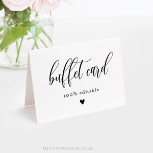 Minimalist Buffet Card Template, Food Label, Modern Script Wedding Printable, Instant Download, 100% Editable Text, Templett #008-109BC