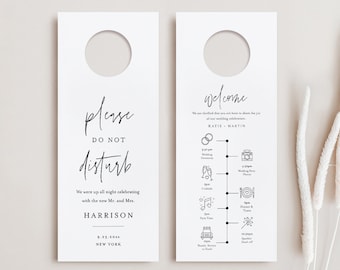 Wedding Door Hanger Template, Welcome Letter & Itinerary, Order of Events, Minimalist Do Not Disturb Door Tag, Templett #0009-105DH