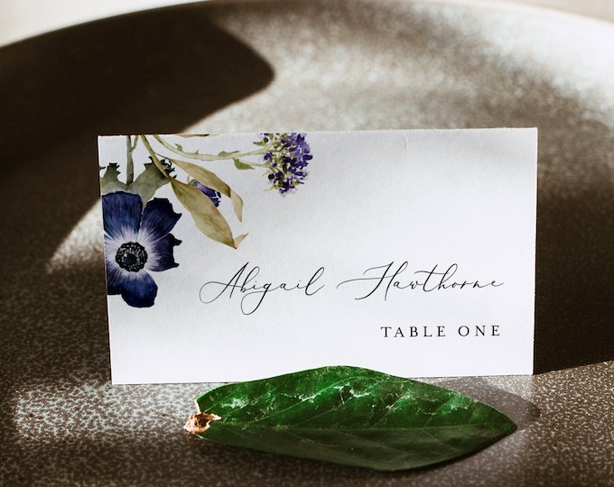 Place Card Template, Printable Fall / Winter Wedding Buffet Card with Meal Option, Anemone, INSTANT DOWNLOAD, Editable, Templett #0014-173PC