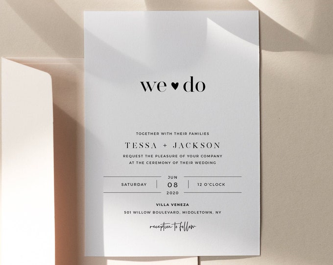 Modern Wedding Invitation Suite, Minimalist, We Do, 100% Editable Template, INSTANT DOWNLOAD, Invite, RSVP, Details Card, Templett #088C