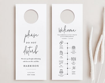 Wedding Door Hanger Template, Welcome Letter & Itinerary, Order of Events, Minimalist Do Not Disturb Door Tag, Editable, Templett #095-106DH