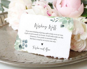 Wishing Well Card Template, 100% Editable, Honeymoon Fund Card, Succulent Greenery Wedding, Enclosure Card, INSTANT DOWNLOAD #075-128EC