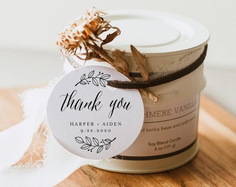 Rustic Favor Tag Template, Modern Laurel Wedding or Bridal Shower Thank You Label, Instant Download, Editable, Circle or Square #039-125SF