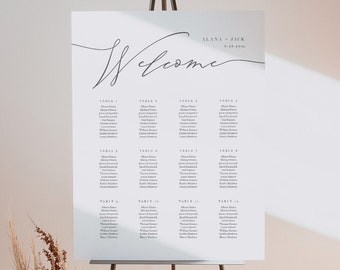 Minimalist Seating Chart Poster, Modern and Elegant Wedding Seating Sign, Instant Download, Editable Template, Templett #0006D-295SC