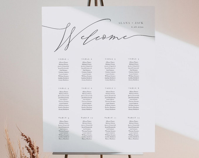 Minimalist Seating Chart Poster, Modern and Elegant Wedding Seating Sign, Instant Download, Editable Template, Templett #0006D-295SC