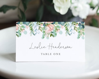 Lush Garden Place Card Template, Printable Greenery Wedding Buffet Card with Meal Option, INSTANT DOWNLOAD, Editable, Templett #068A-163PC