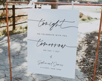 Rehearsal Dinner Welcome Sign, Printable Modern Wedding Sign, Tonight We Celebrate, Instant, Editable Template, Templett #0032-320LS