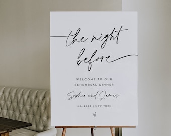Minimalist Welcome Sign, Printable Classic Modern Rehearsal Dinner Sign, Night Before, Instant, Editable Template, Templett #0032-318LS