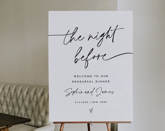 Minimalist Welcome Sign, Printable Classic Modern Rehearsal Dinner Sign, Night Before, Instant, Editable Template, Templett #0032-318LS