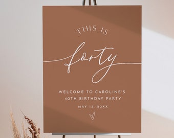 40th Birthday Party Welcome Sign, This is Forty, Boho, Terracotta, 100% Editable Template, Printable, Instant Download, Templett #029-308LS