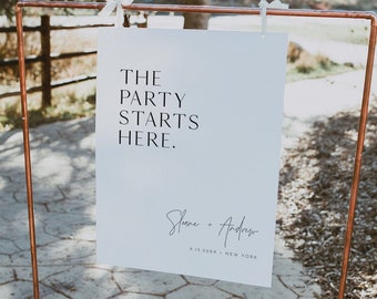 Modern Welcome Sign, Party Starts Here, Minimalist Wedding Bridal Shower Poster, Instant Download, Editable Template, Templett #0026-296LS