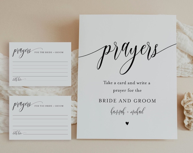 Prayers For Bride and Groom Sign and Card, Well Wishes for Newlyweds, Minimalist, Editable Template, INSTANT DOWNLOAD, Templett #008-69S