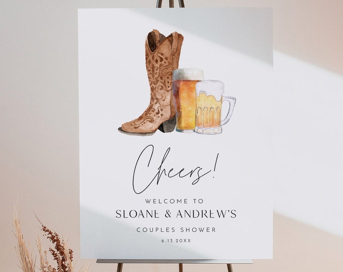 Boots and Brews Welcome Sign, Couples Shower, Western Bridal Shower Poster, Beer, Instant, Editable, Templett, 18x24, 24x36 #0026G-297LS