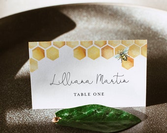 Honey Bee Place Card Template, Printable Honeycomb Wedding Buffet Card & Meal Option, INSTANT DOWNLOAD, Editable, Templett #097-188PC