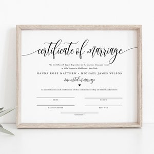 Certificate of Marriage, Minimalist Wedding Certificate, Wedding Keepsake, 100% Editable Text, Instant Download, 8x10, 16x20 #008-104MC